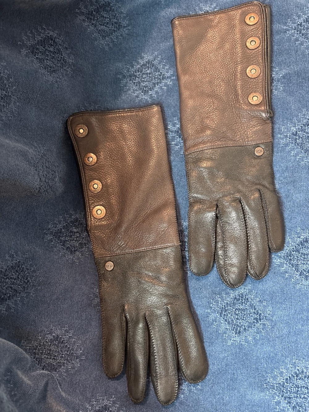 Ugg Classic Brown Leather Long Gloves with Button Detail